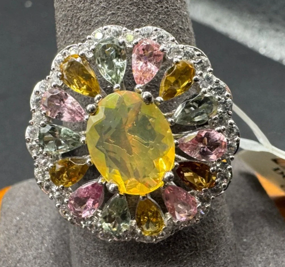 JTV Sterling Silver 925 Ethiopian Opal Multi Tourmaline White Zircon Ring Sz 10